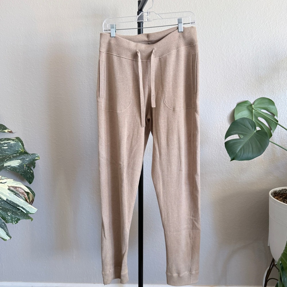 Rhone Men Tan Ribbed Knit Jogger Sweatpants Size Small Drawstring Pockets